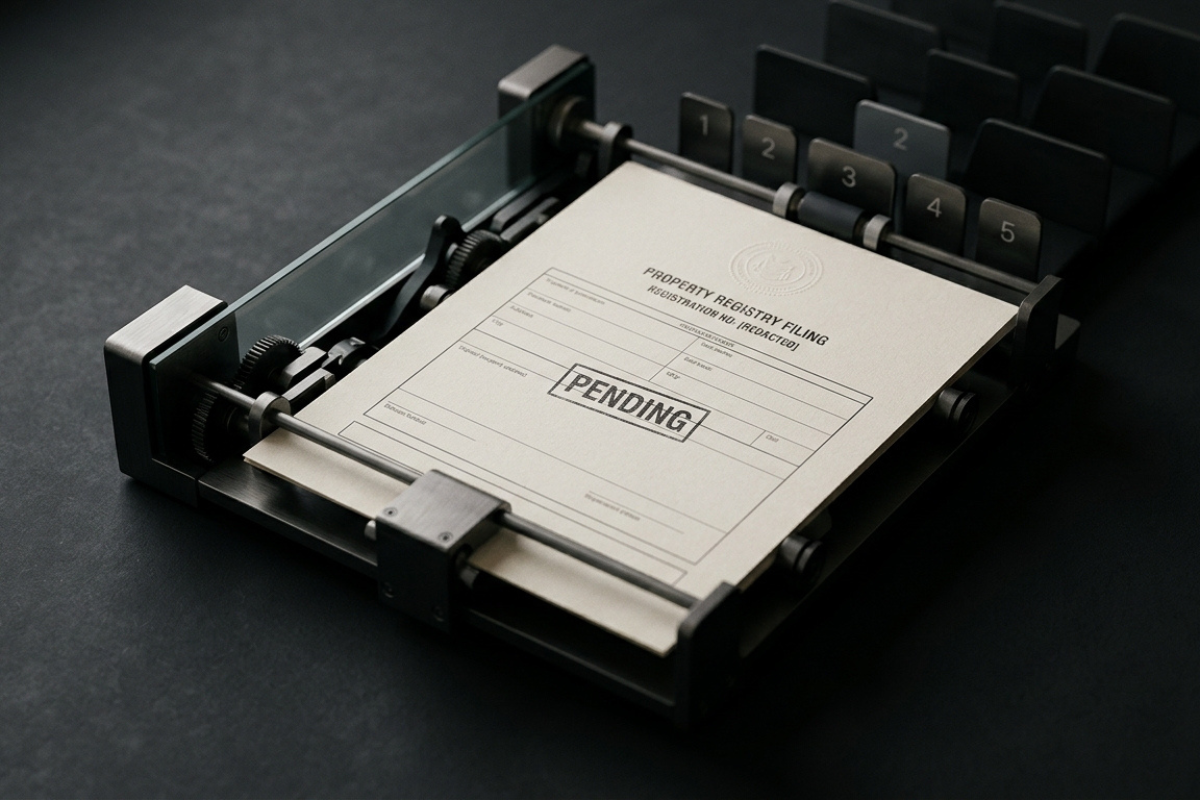 Property registry filing marked as “pending” during registration process